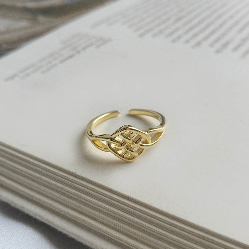 Interwoven Mesh Sterling Silver Plated Gold Ring