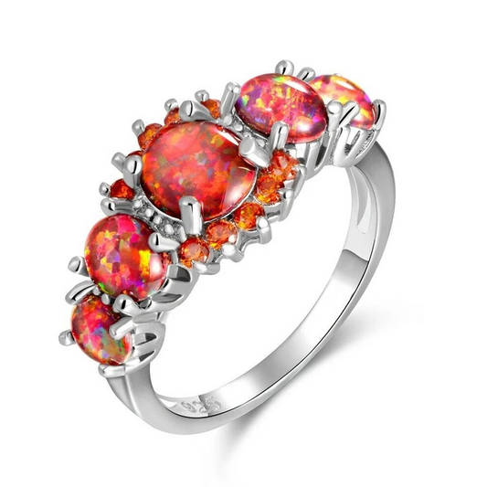Stunning Orange Fire Opal Garnet Silver Ring