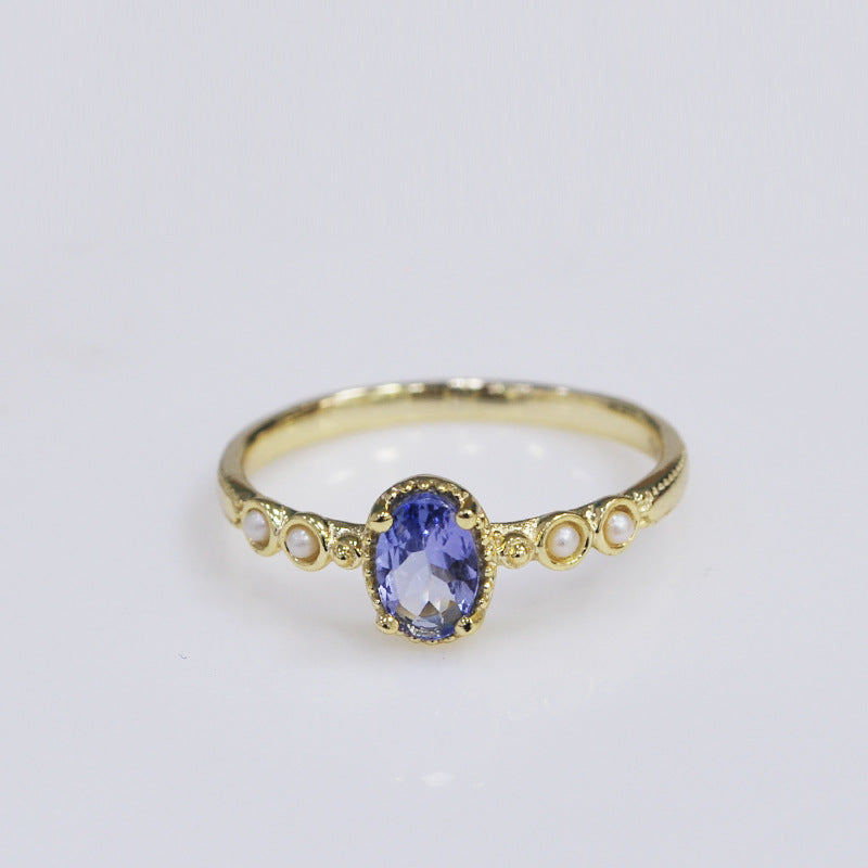 Juri Elle Purple Tanzanite Sterling Silver Ring With Pearls-DL-Juri Elle