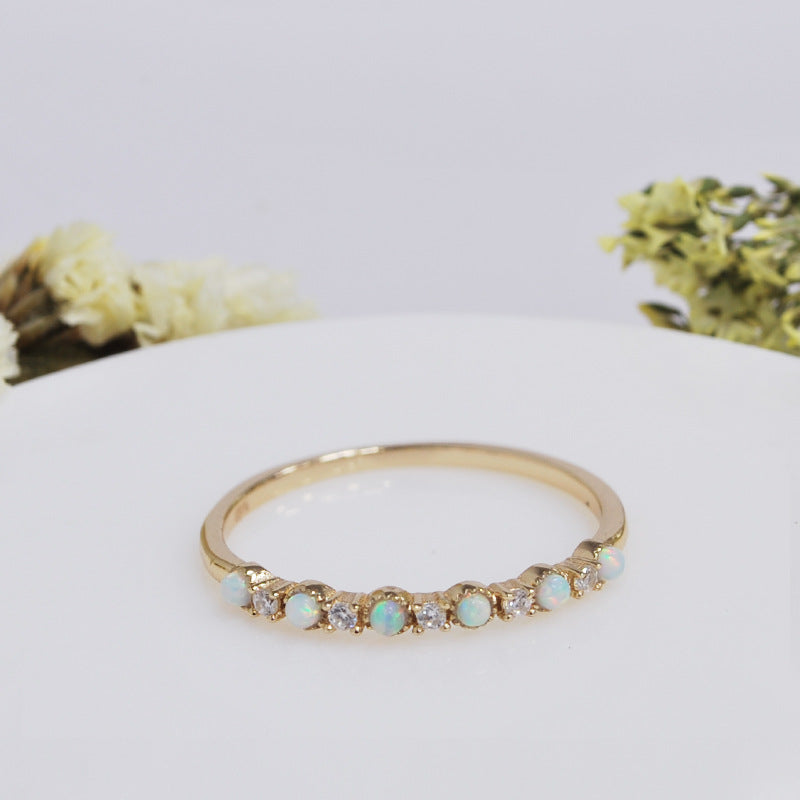 Six Opal Stones Sterling Silver Ring-DL-Juri Elle