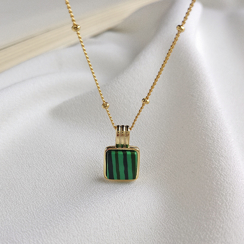 Classic Malachite Sterling Silver Plated Gold Necklace