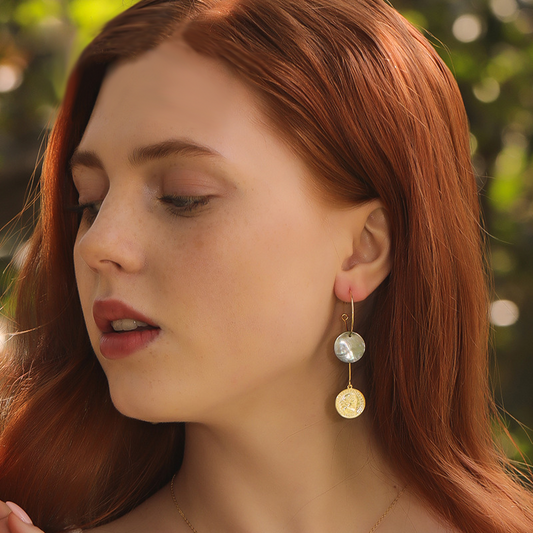 Multi-circle Portrait Coin Sterling Silver Plated Gold Stud Earring
