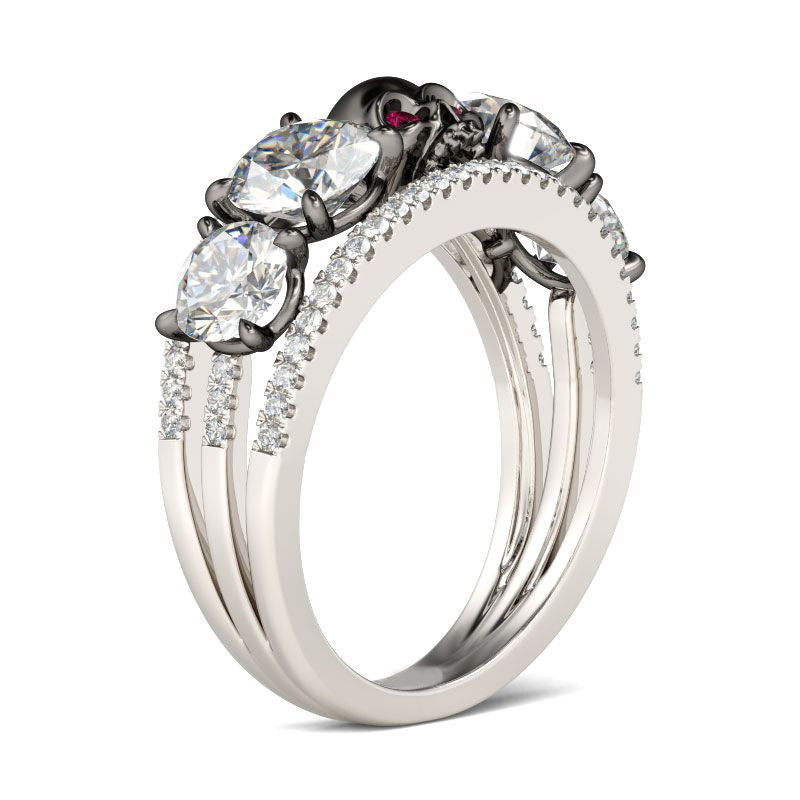 Two Tone Round Cut Sterling Silver Skull Ring-JE-Juri Elle