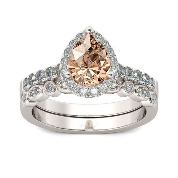 Halo Milgrain Pear Cut Sterling Silver Ring Set-JE-Juri Elle