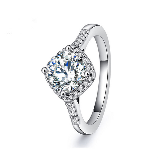 Halo Princess Cut Sterling Silver Ring-TL-Juri Elle