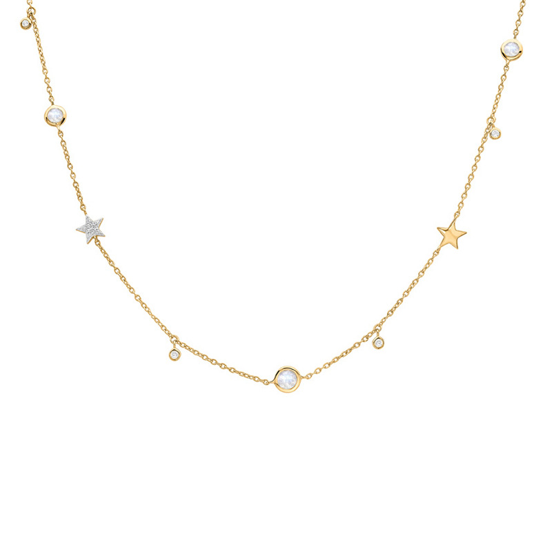 Mini Multi-element Round Cut Sterling Silver Plated Gold Necklace