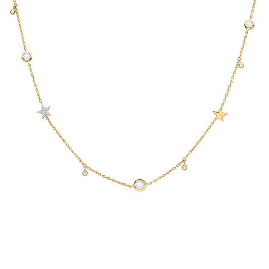Mini Multi-element Round Cut Sterling Silver Plated Gold Necklace