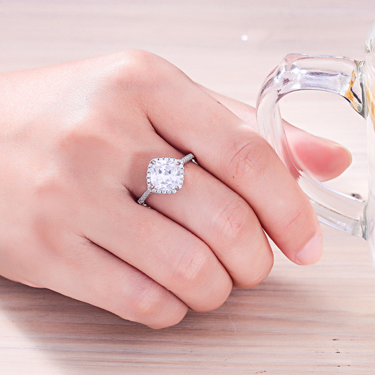 Halo Princess Cut Sterling Silver Ring-TL-Juri Elle