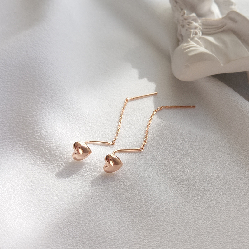 Sweet Love Tassel Heart Cut Sterling Silver Plated Rose Gold Earring