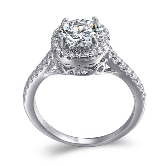 Halo Round Cut Sterling Silver Ring-TL-Juri Elle