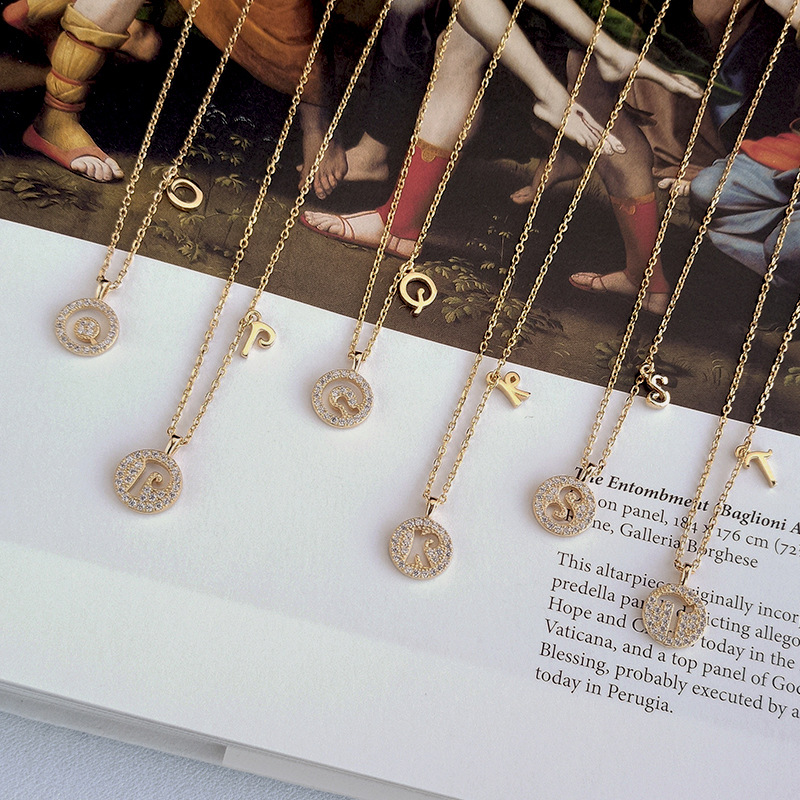 Hollow Letter Round Cut Sterling Silver Plated Champagne Gold Necklace