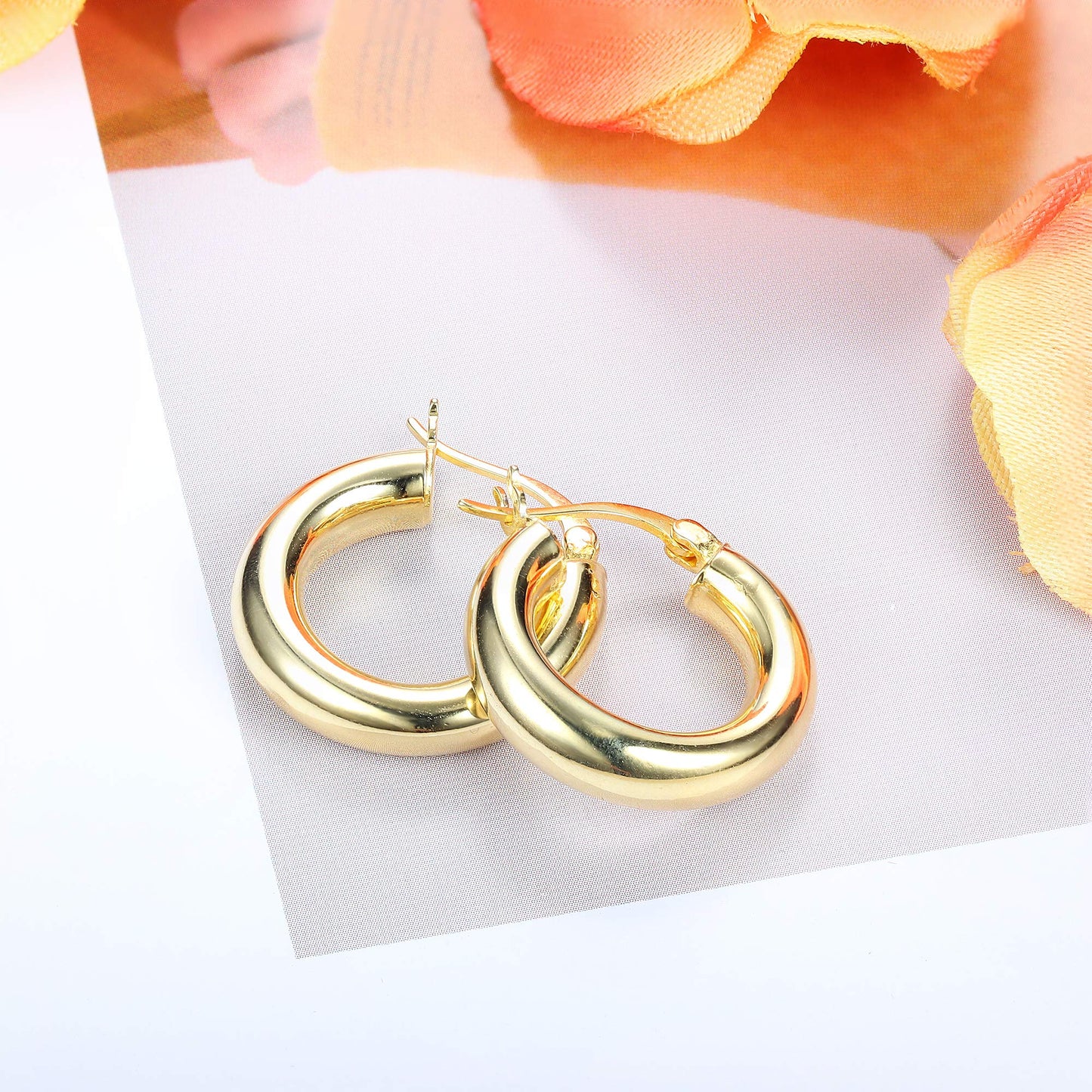 Round-Tube Thick Chunky Click-Top Light-weight Hoop Earrings for Women