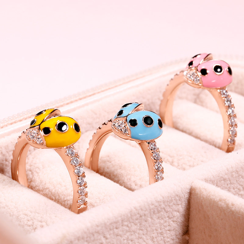 Lucky Yellow Ladybug Sterling Silver Ring-JE-Juri Elle