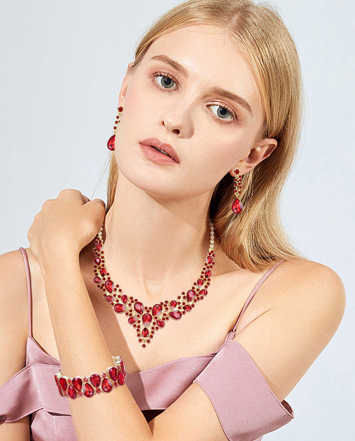 Rhinestone Bridal Jewelry Sets for Women Necklace Earrings Bracelet Set for Wedding Rhinestone Bridesmaid Gifts fit with Wedding Dress