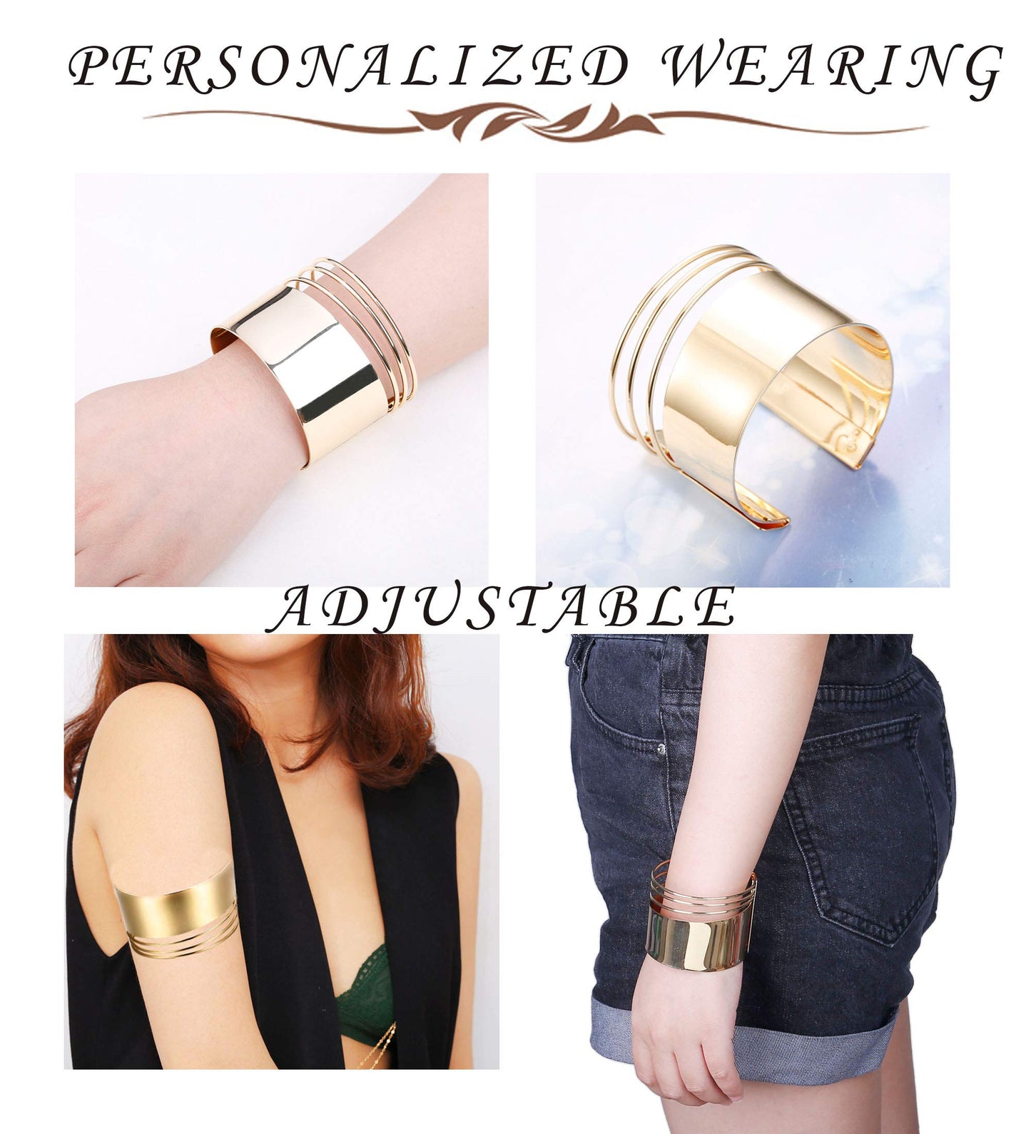 Ensemble de bracelets de brassard et de manchette ouverts avec collier ras du cou