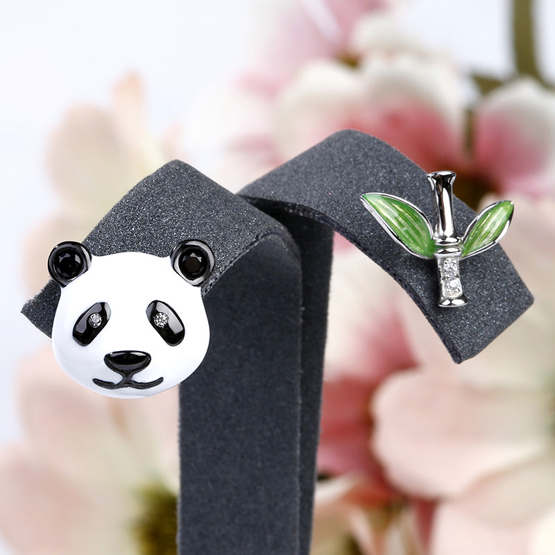 Cute Panda Bamboo Mismatched Earrings-JE-Juri Elle