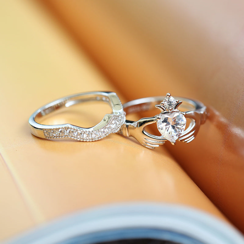 Simple Crown Claddagh Sterling Silver Ring Set-JE-Juri Elle