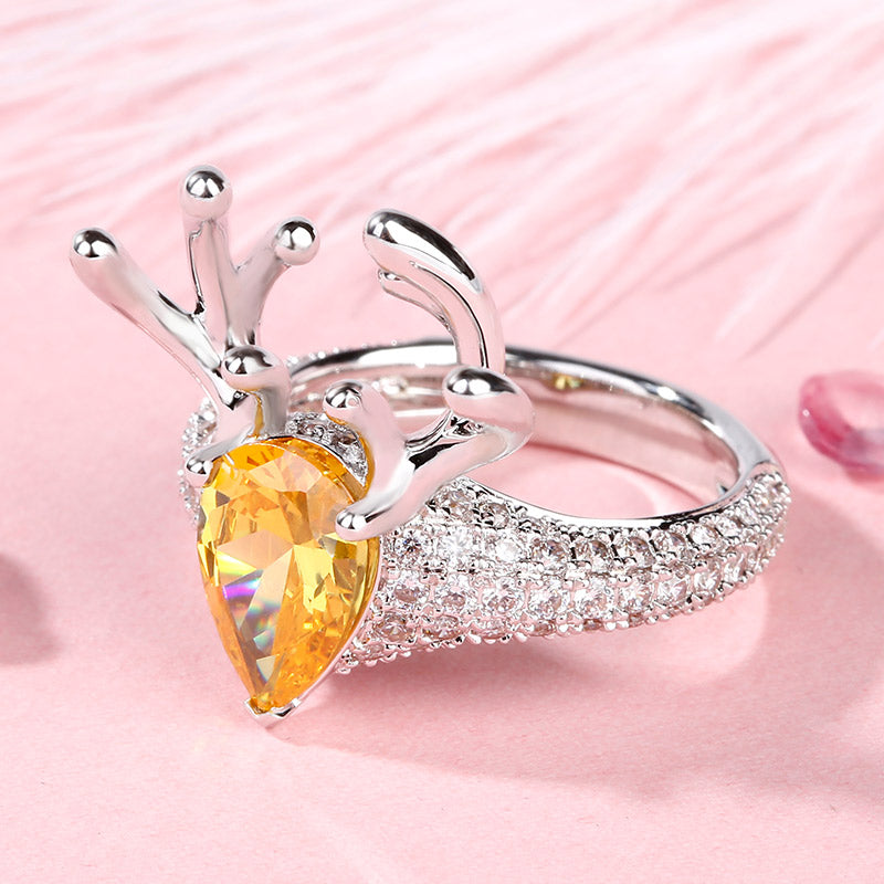 “Christmas Reindeer”Antler Pear Cut Sterling Silver Animal Ring-JE-Juri Elle