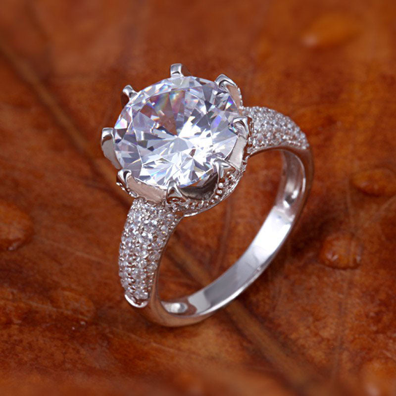 Large Stone Round Cut Sterling Silver Ring-JE-Juri Elle
