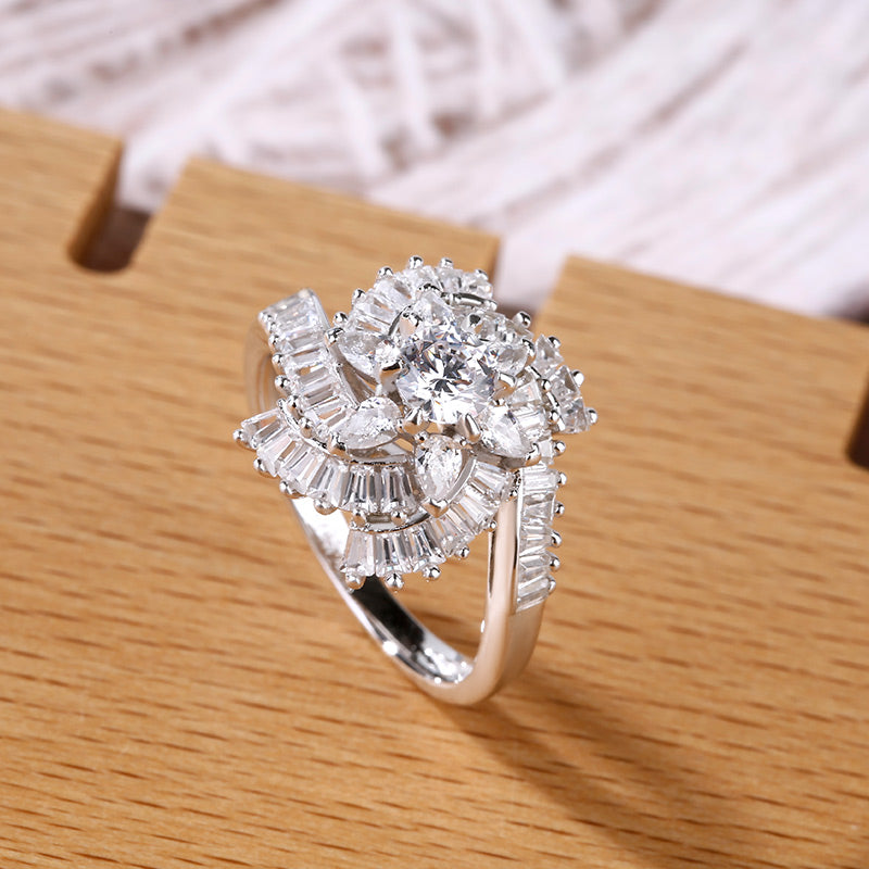 Floral Design Round Cut Sterling Silver Ring-JE-Juri Elle