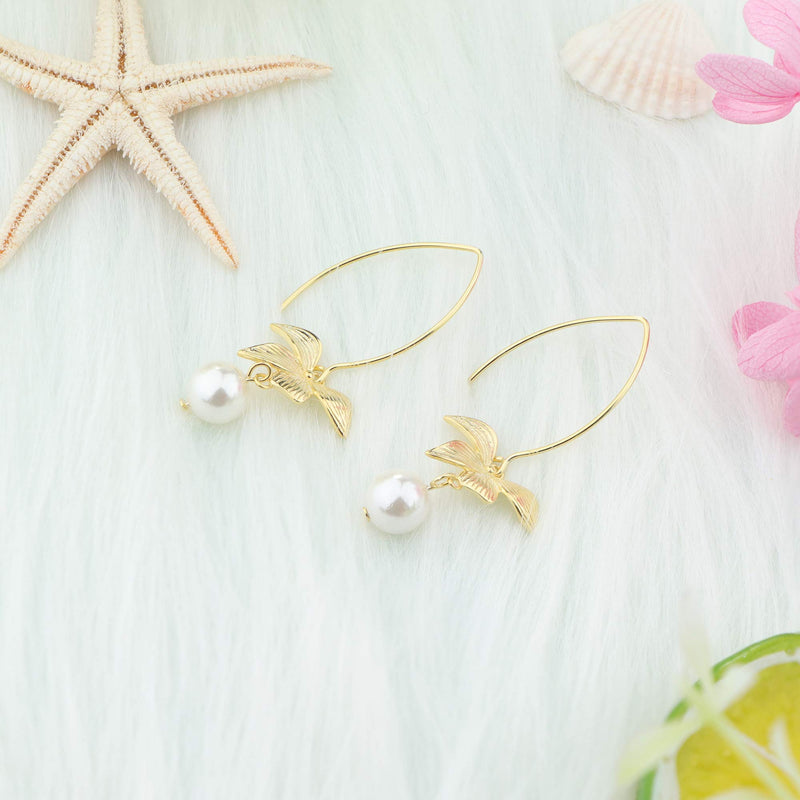 Bow Pearl Dangle Earrings For Women