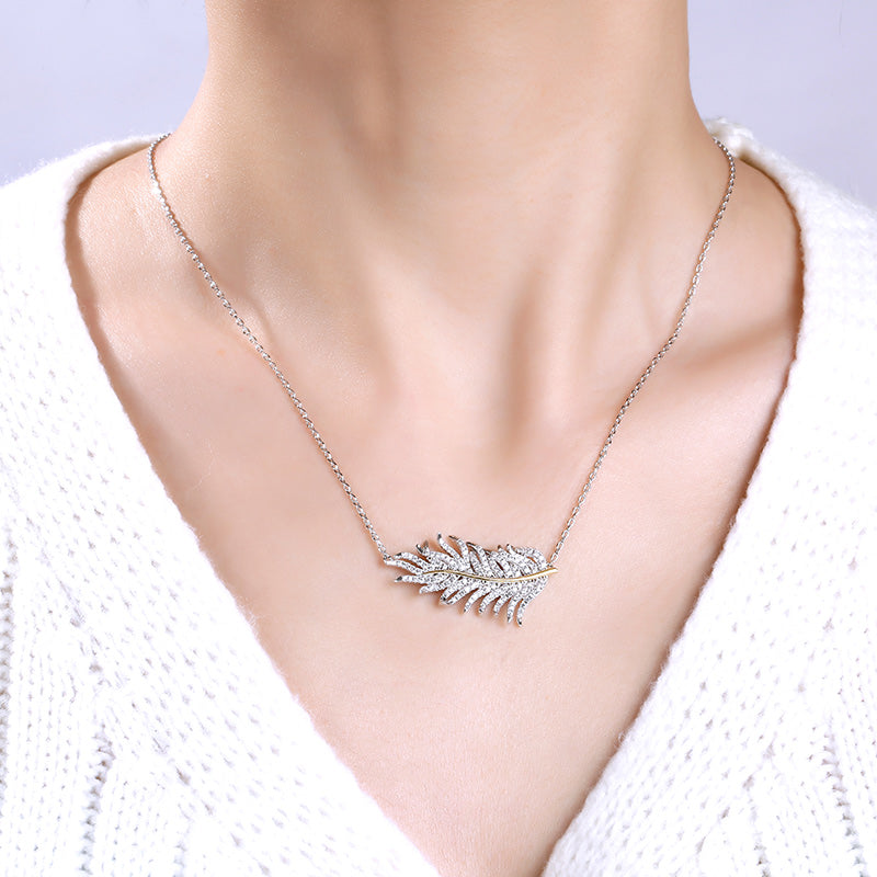 Two Tone Feather Sterling Silver Necklace-JE-Juri Elle