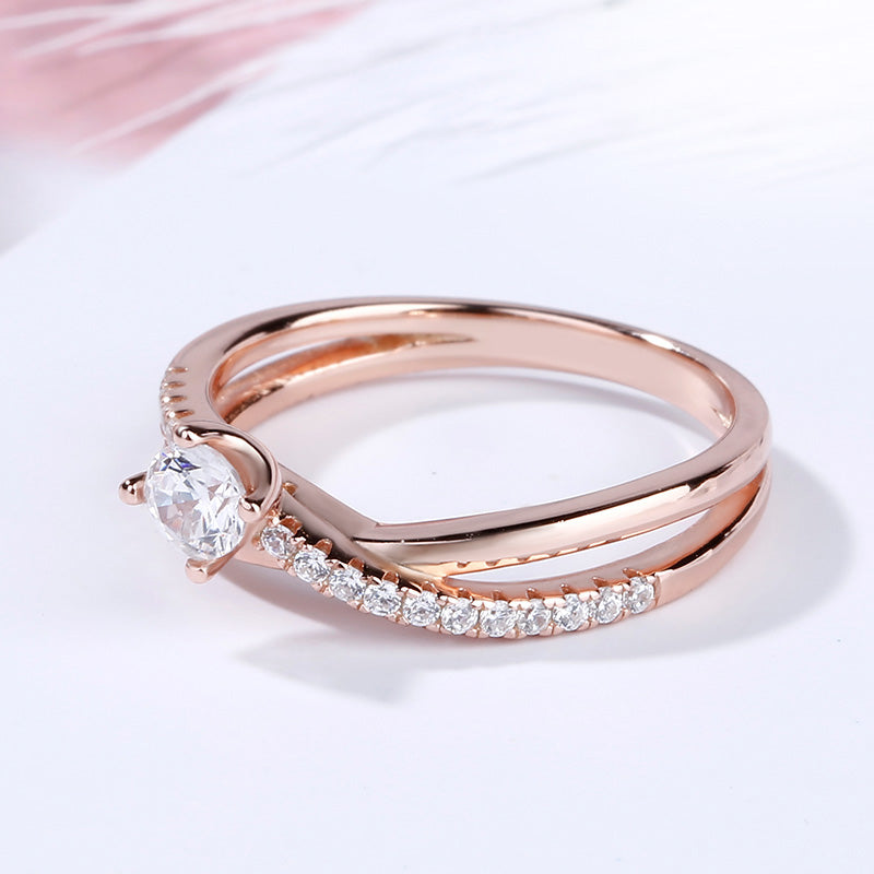 Rose Gold Tone Round Cut Sterling Silver Promise Ring-JE-Juri Elle