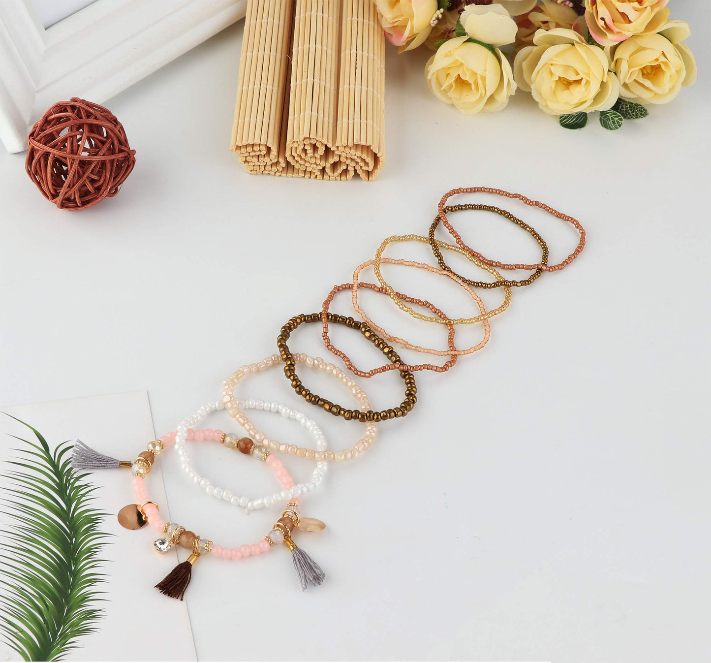 Multilayer Stackable Bracelets for Women Evil Eye Bracelets Multicolor Stretch Bead Bracelets for Women Girls