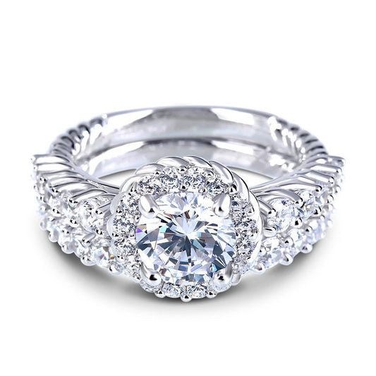 Braided Round Cut Sterling Silver Ring Set-JE-Juri Elle