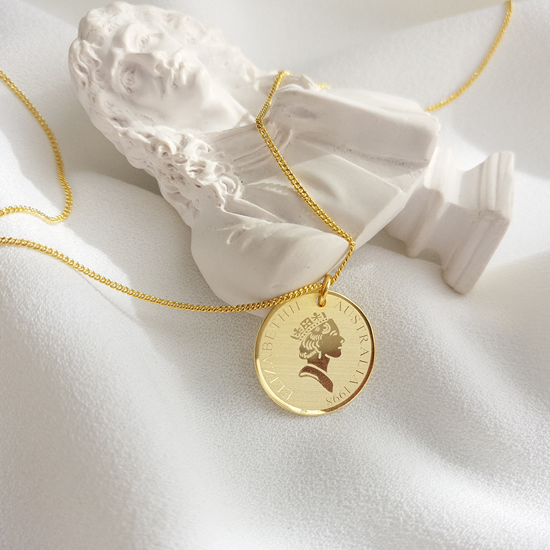 Golden Portrait Coin Sterling Silver Necklace