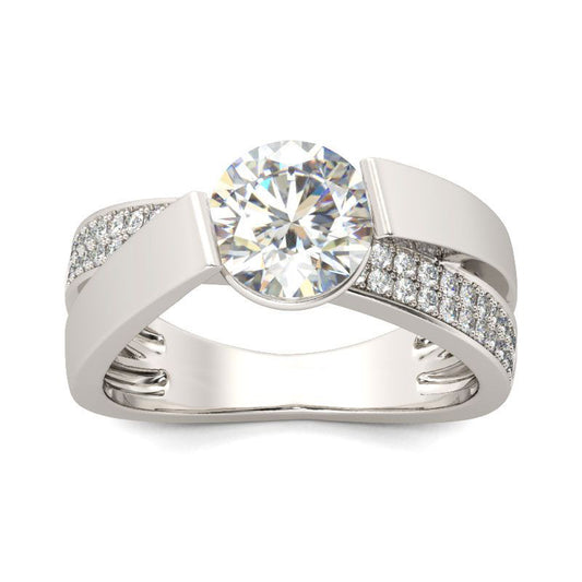 Tension Set Round Cut Sterling Silver Ring-JE-Juri Elle