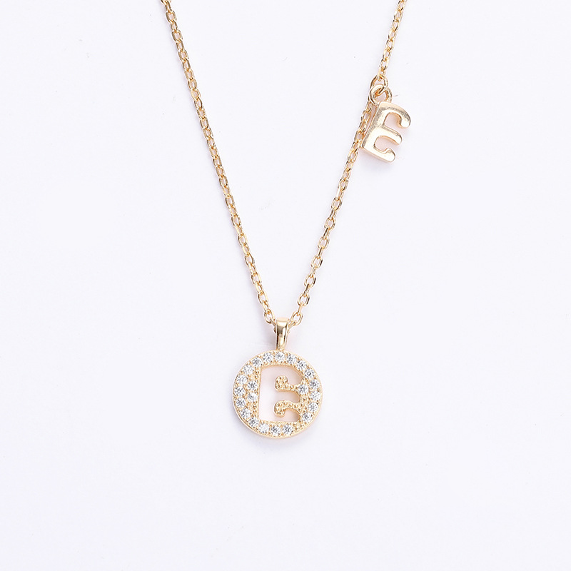 Hollow Letter Round Cut Sterling Silver Plated Champagne Gold Necklace