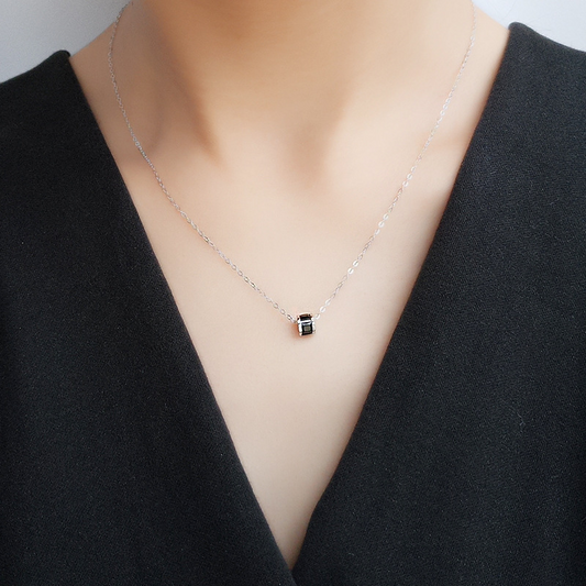 Geometric Cylinder Princess Cut Sterling Silver Plated Platinum Necklace