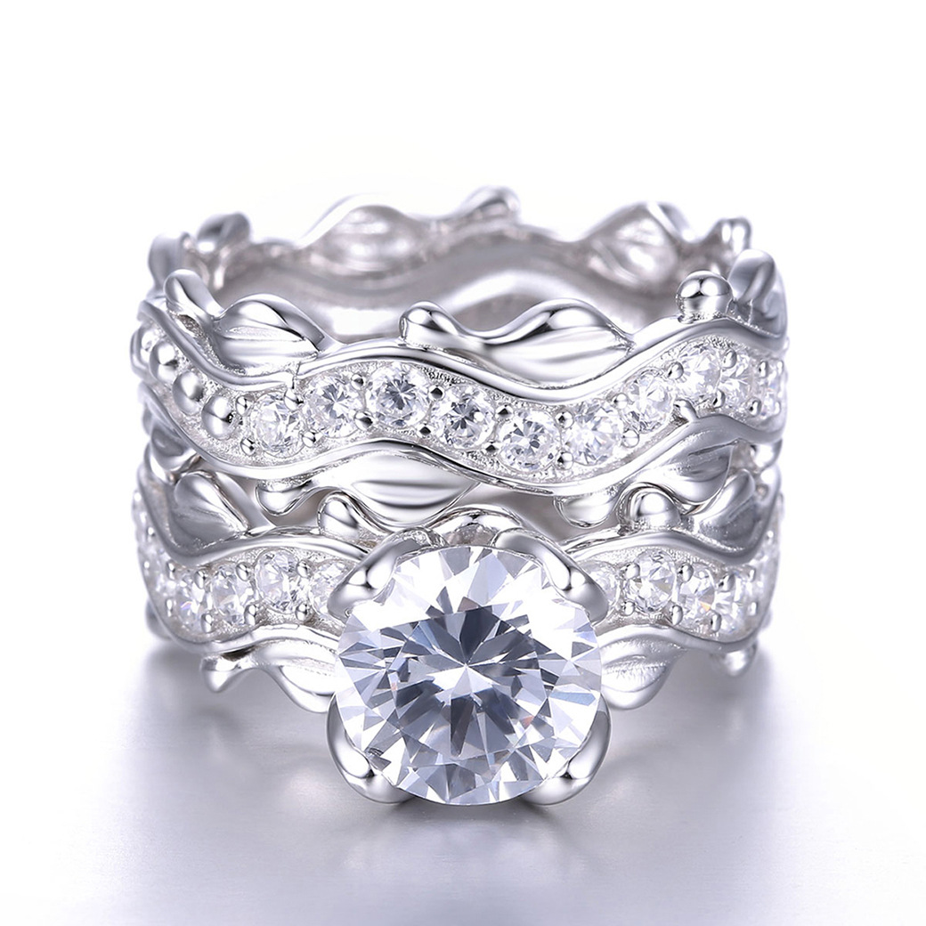 Classic Round Cut Sterling Silver Ring Set-ZX-Juri Elle