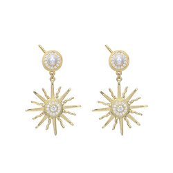 Golden Sun Flower Round Cut Sterling Silver Plated Gold Stud Earring