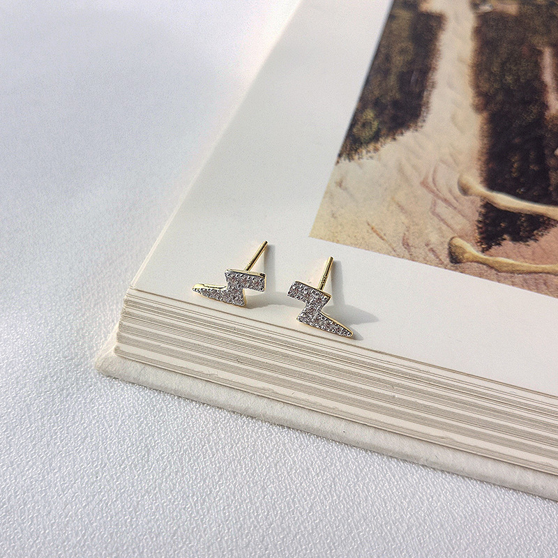 Personalized Lightning Round Cut Sterling Silver Plated Gold Stud Earring