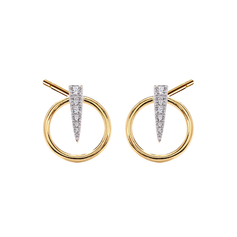 Boucles d'oreilles à tige en argent sterling plaqué or avec cercle et triangle inversé
