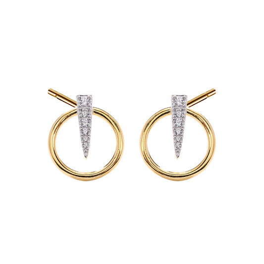 Circle Inverted Triangle Round Cut Sterling Silver Plated Gold Stud Earring