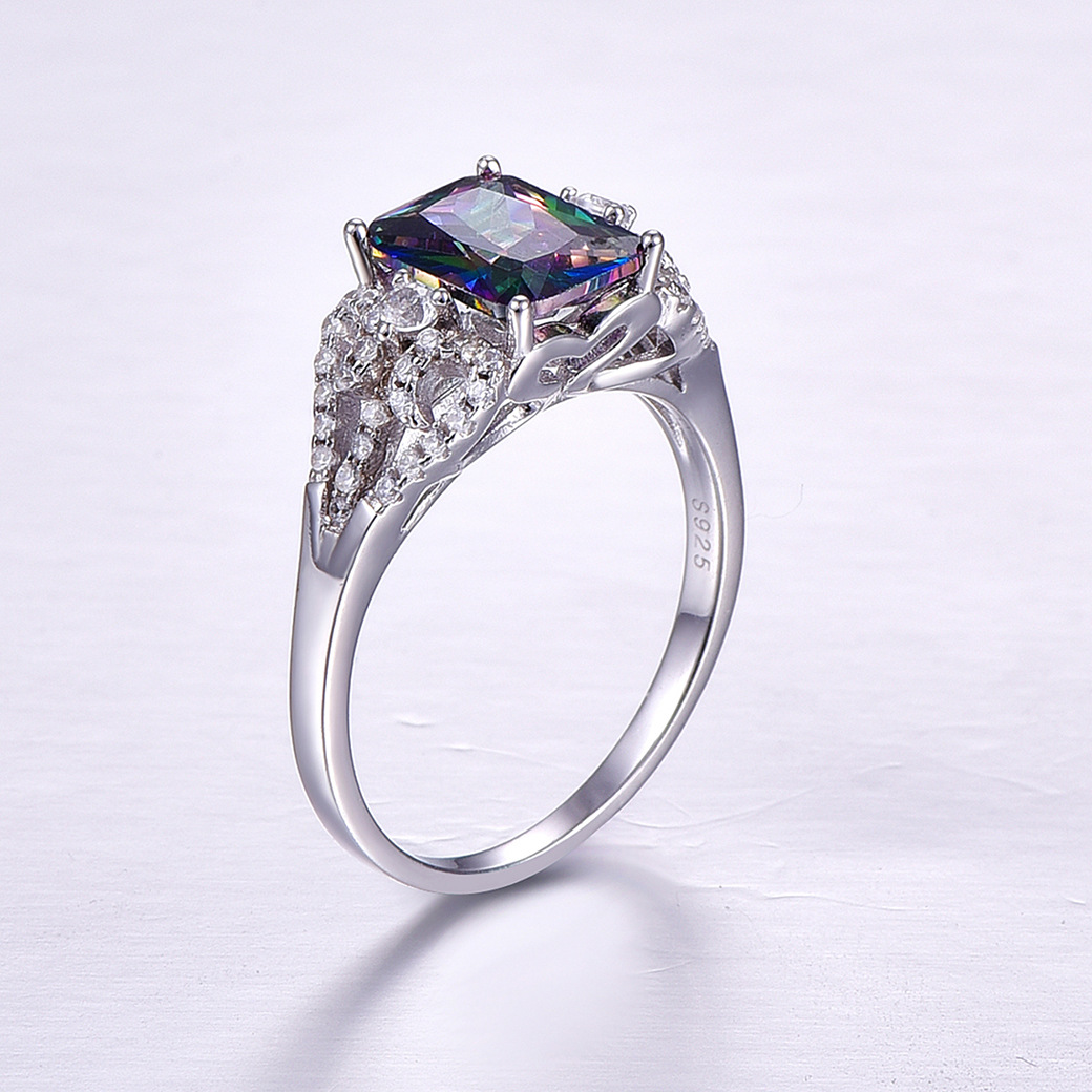 Shiny Cushion Cut Sterling Silver Ring-ZX-Juri Elle
