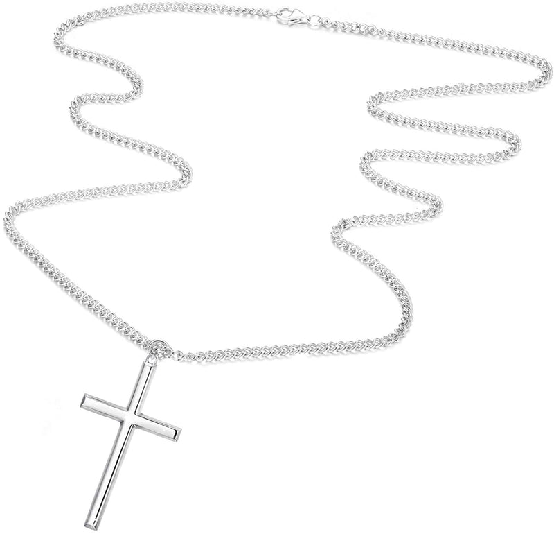 Bobisty 3mm Curb Chain Cross Necklace Cross for Men Women Stainless Steel Necklace Jewelry