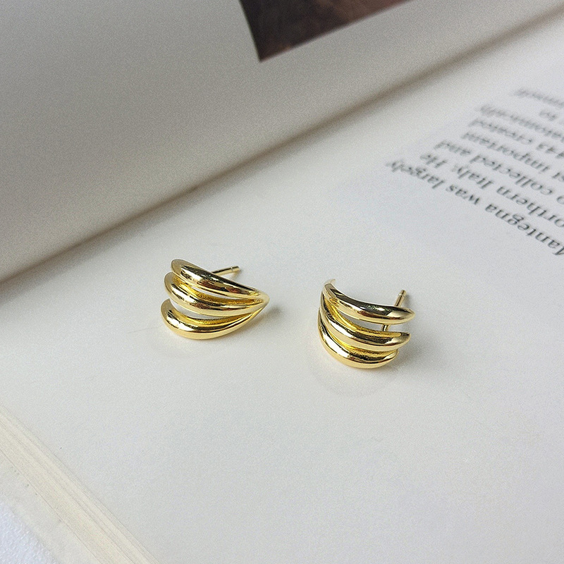Irregular Spiral Sterling Silver Plated Gold Stud Earring
