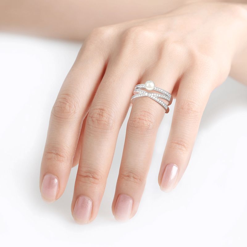 Geometry Cultured Pearl Sterling Silver Ring-JE-Juri Elle