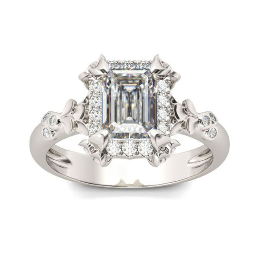 Flower Emerald Cut Sterling Silver Ring-JE-Juri Elle