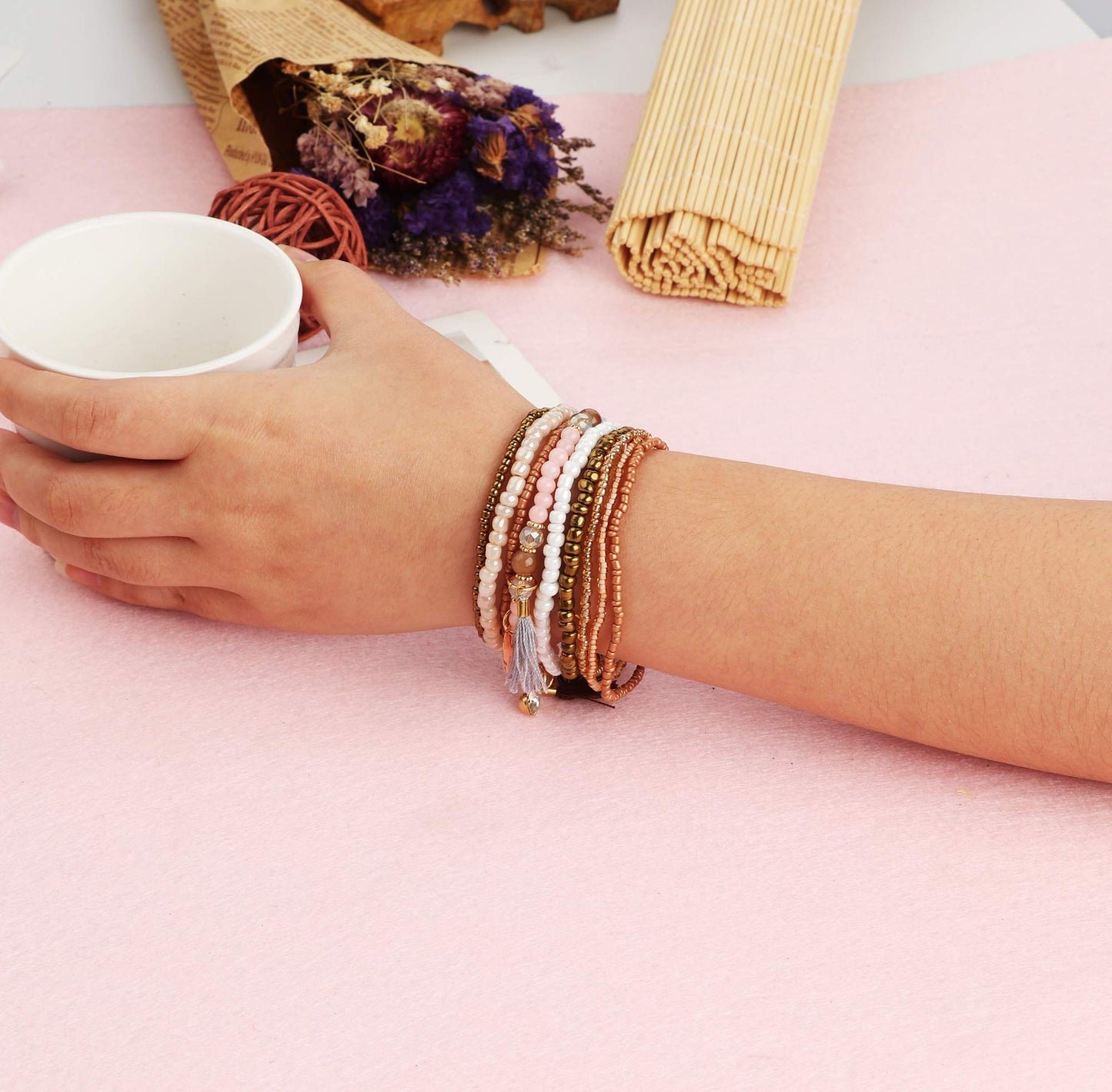 Multilayer Stackable Bracelets for Women Evil Eye Bracelets Multicolor Stretch Bead Bracelets for Women Girls