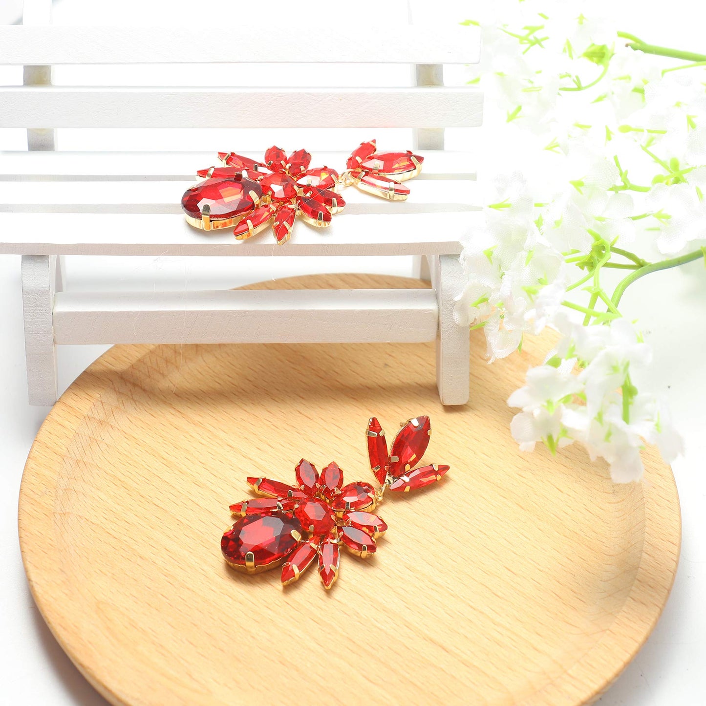 Rhinestone Boho Vintage Leaf Necklace and Earrings for Women