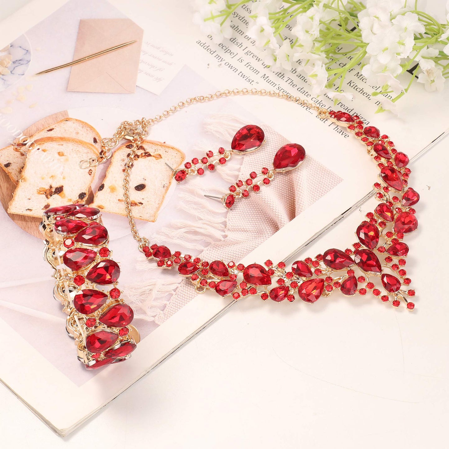 Rhinestone Bridal Jewelry Sets for Women Necklace Earrings Bracelet Set for Wedding Rhinestone Bridesmaid Gifts fit with Wedding Dress