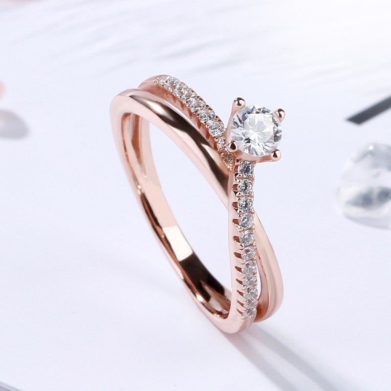 Rose Gold Tone Round Cut Sterling Silver Promise Ring-JE-Juri Elle