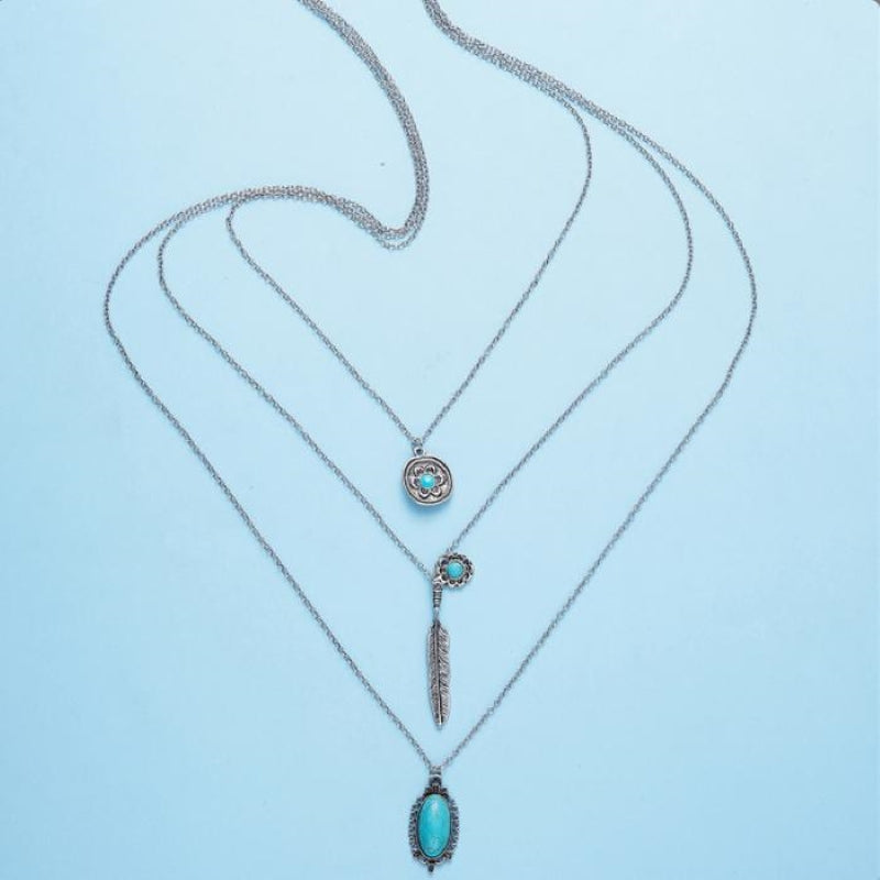 Bohemian National Wind Turquoise Leaf Necklace
