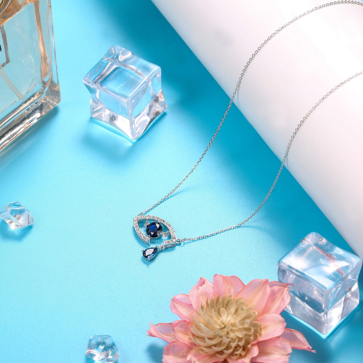 Evil Eye Pendant Necklace Blue Teardrops Necklace