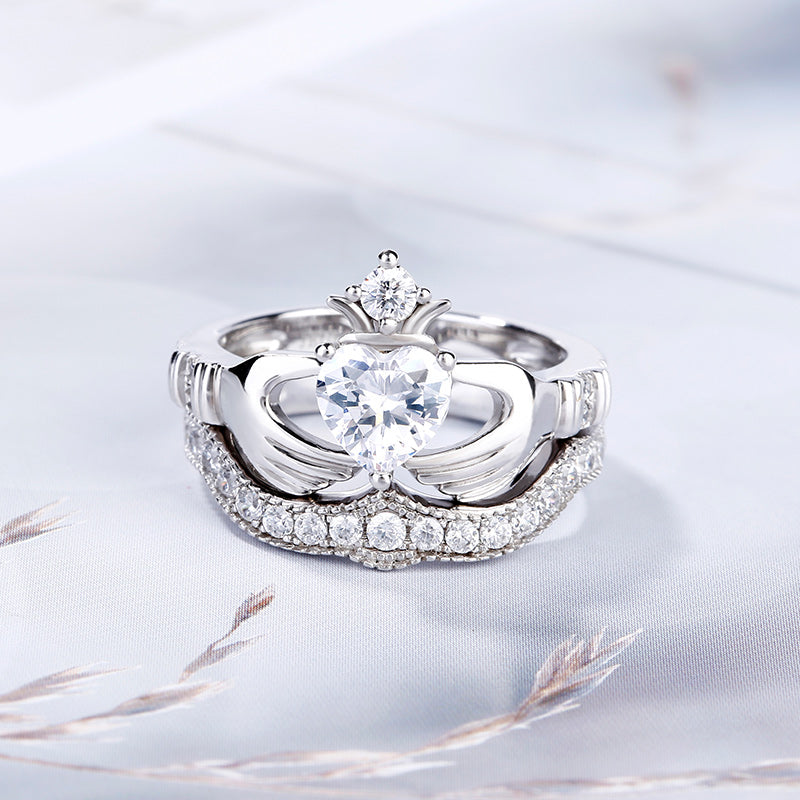 Simple Crown Claddagh Sterling Silver Ring Set-JE-Juri Elle